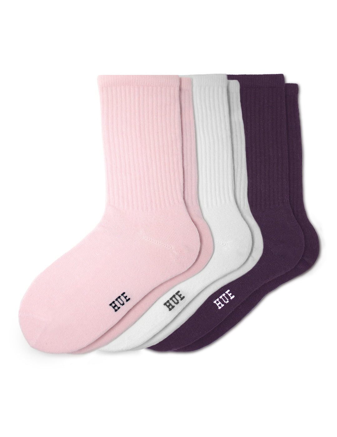 Flat lay view of Must Have Crew Sock 1 Pink/1 White/1 Plum multipack