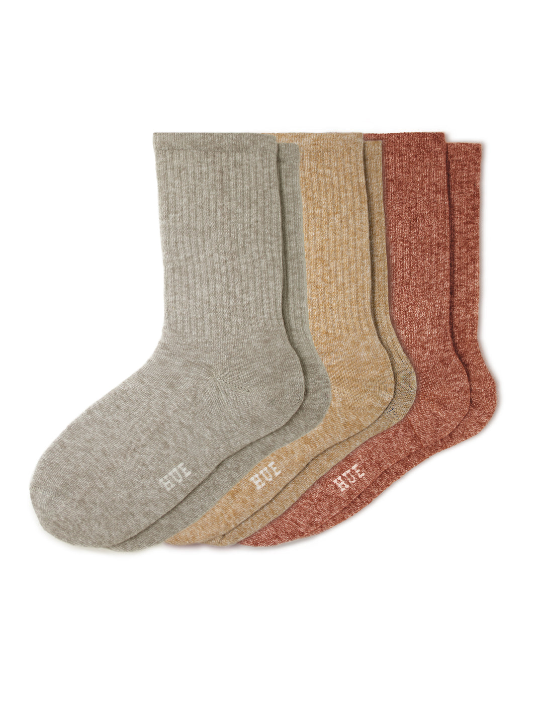 Flat lay view of Must Have Crew Sock 1 Oatmeal Heather/1 Doe Heather/1 Dark Earth 3 Pair pack