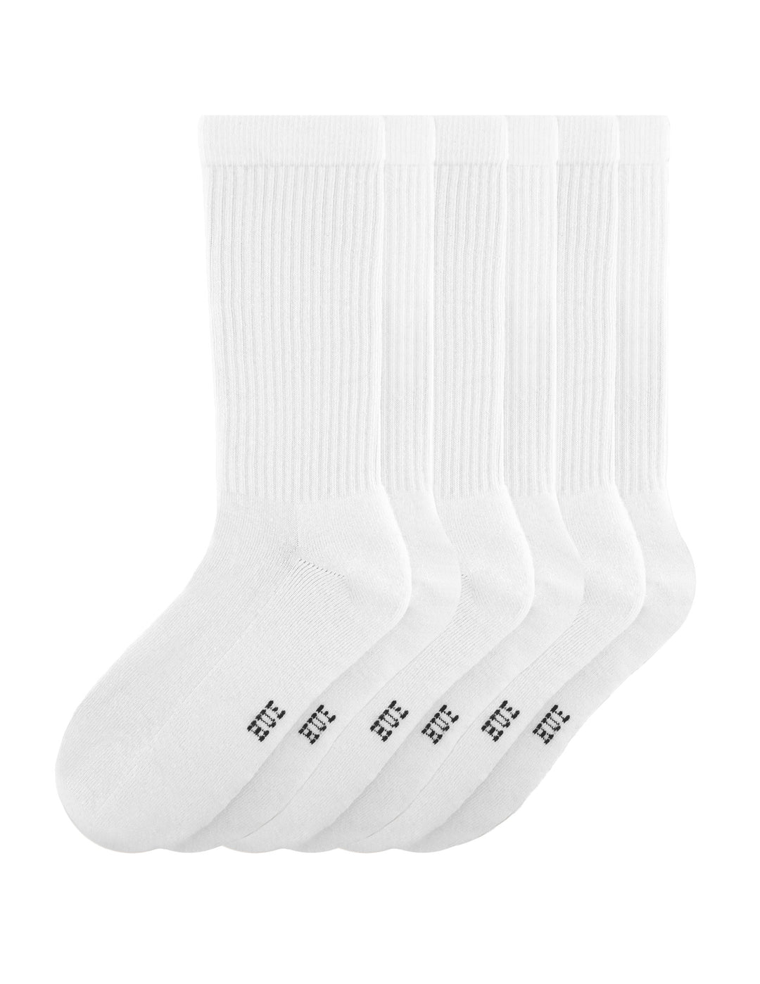 Three pairs of white socks with a black HUE brand logo on a white background