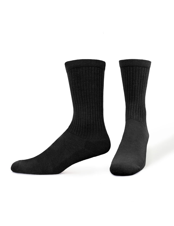 Pair of black men's socks on foot forms on white background