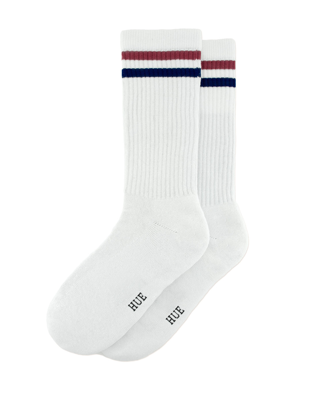 White socks with colorful stripes on a white background