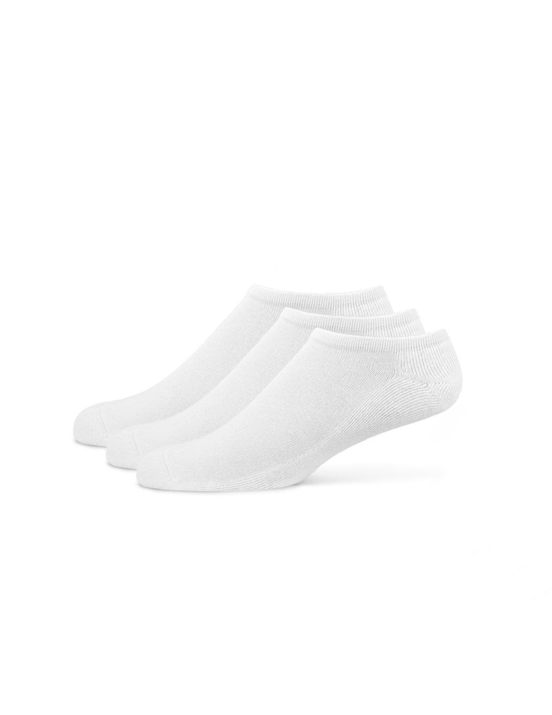 Three pairs of white socks on a white background