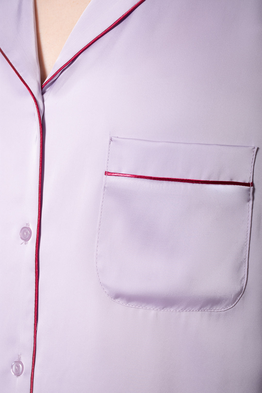 Close-up of a light purple pajama top.