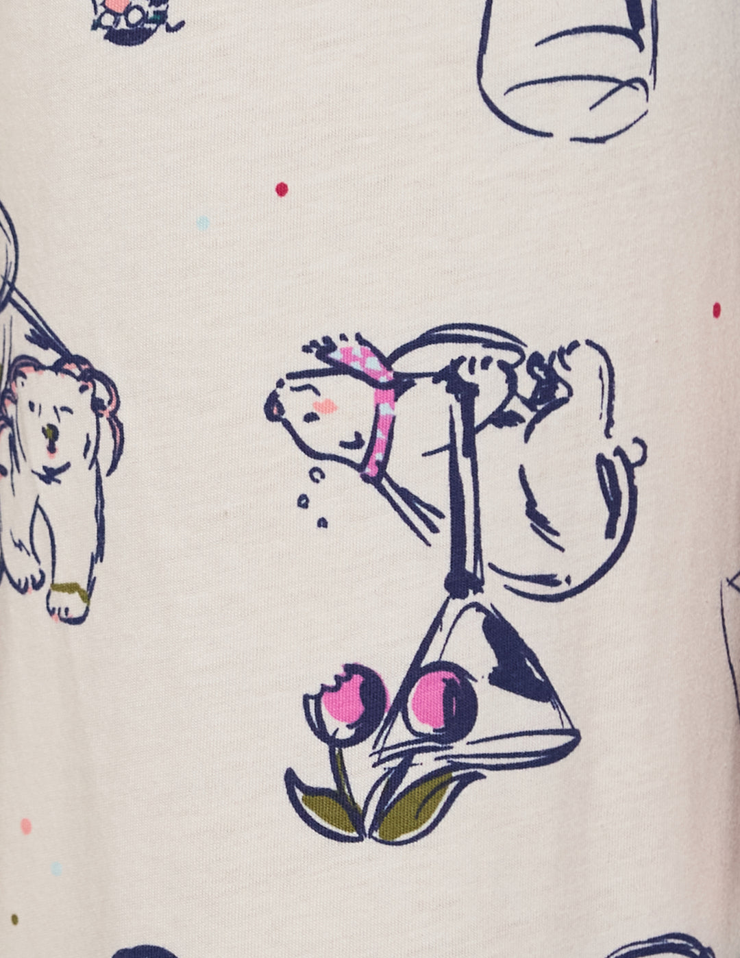 A detailed view of off white color fabric with an animal print pattern.