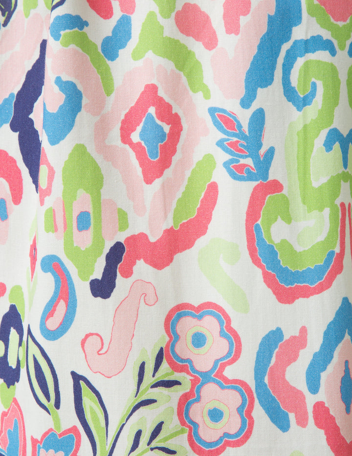 Colorful floral and abstract pattern on a white background