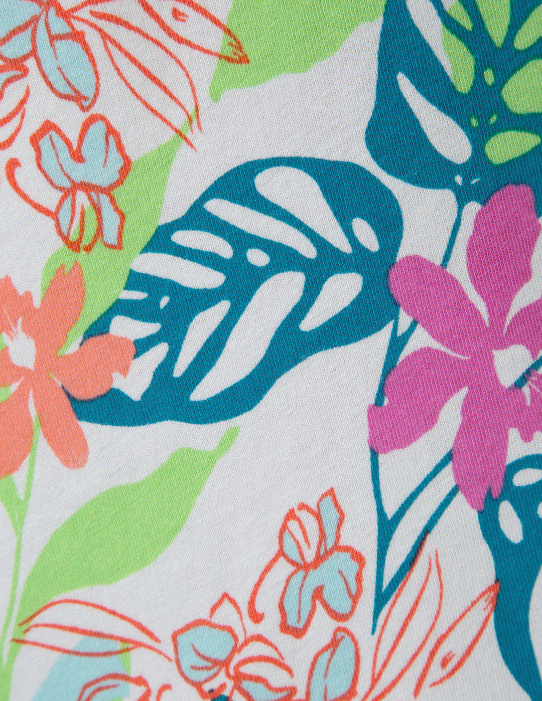 Colorful floral and leaf pattern on a white background