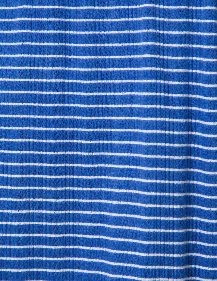 Close-up of blue fabric with white stripes