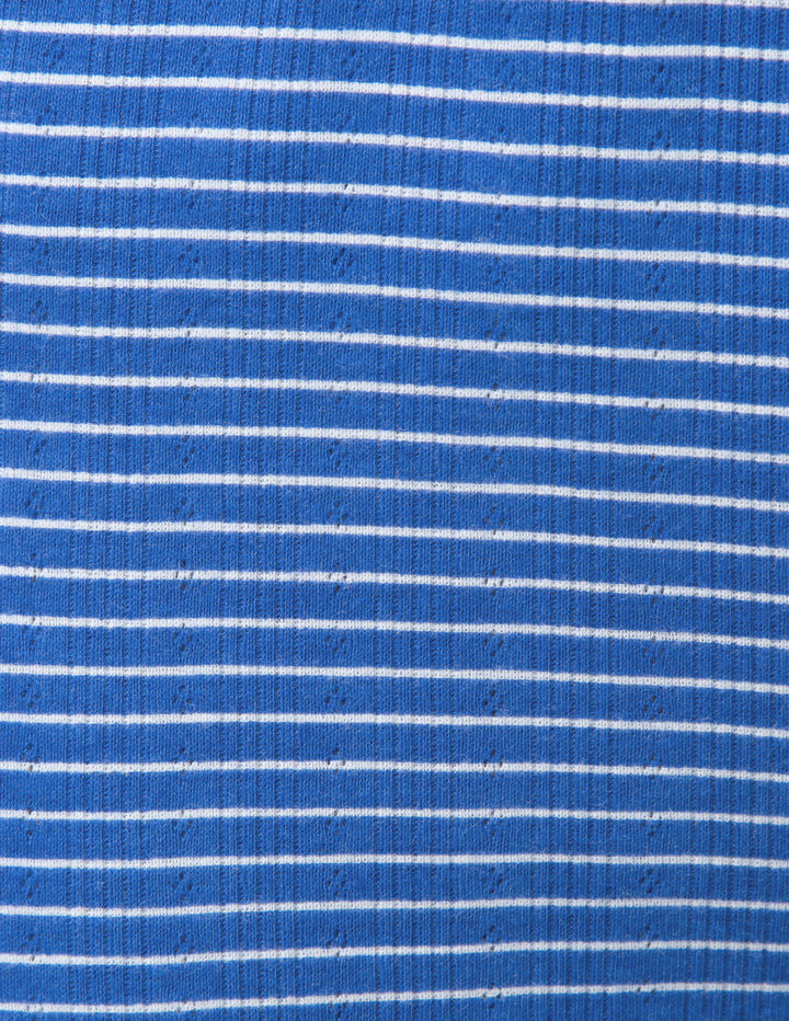 Close-up of blue fabric with white stripes