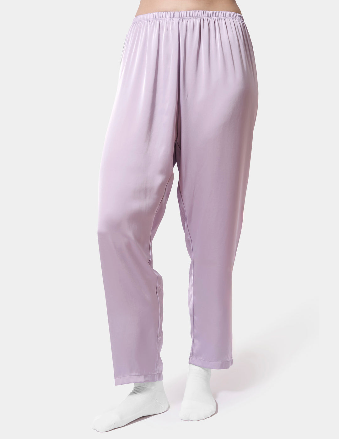 Light purple pajama pants worn by a mannequin on a white background