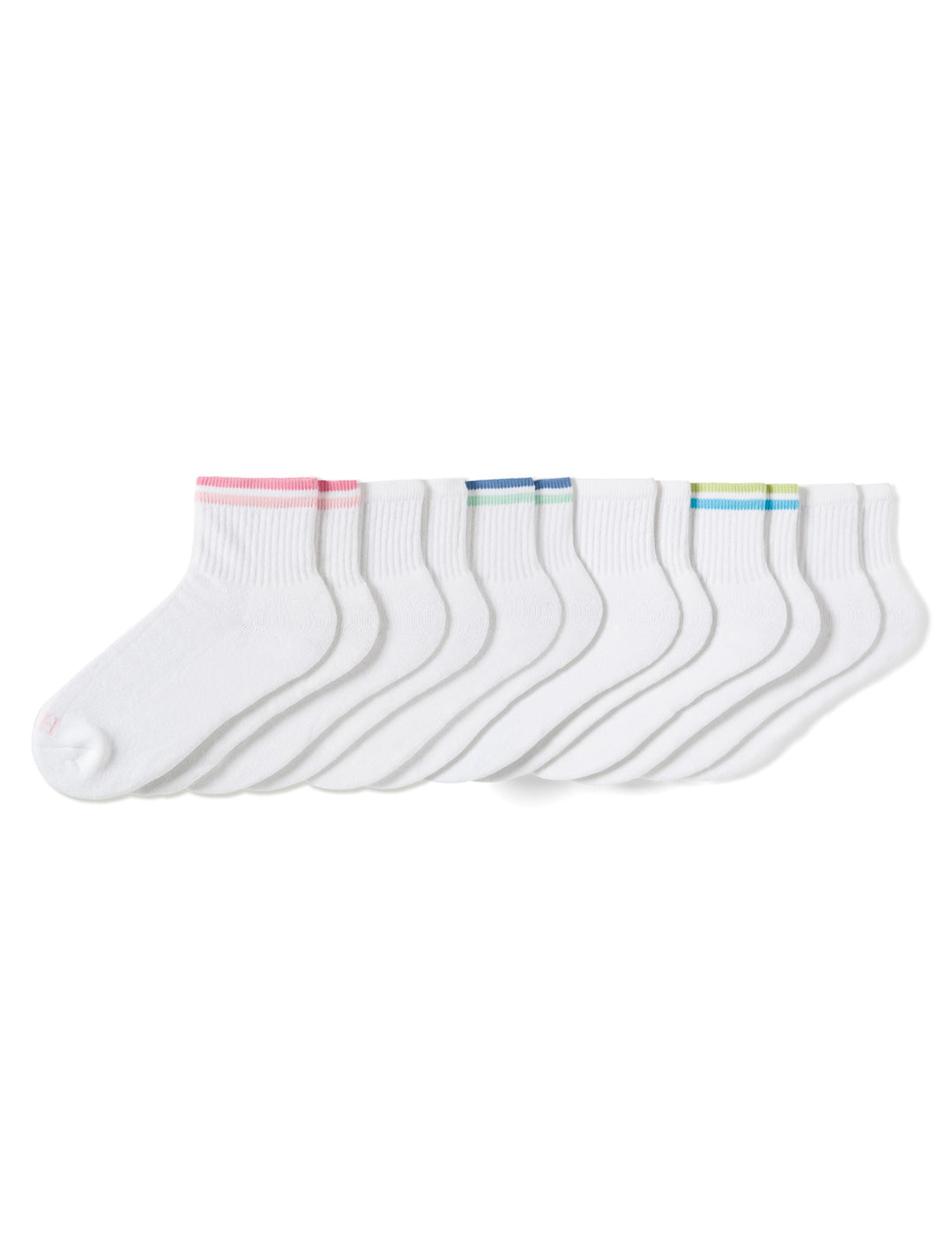 Set of white socks with colorful trim on a white background