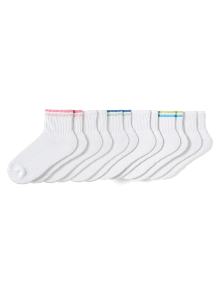 Set of white socks with colorful trim on a white background