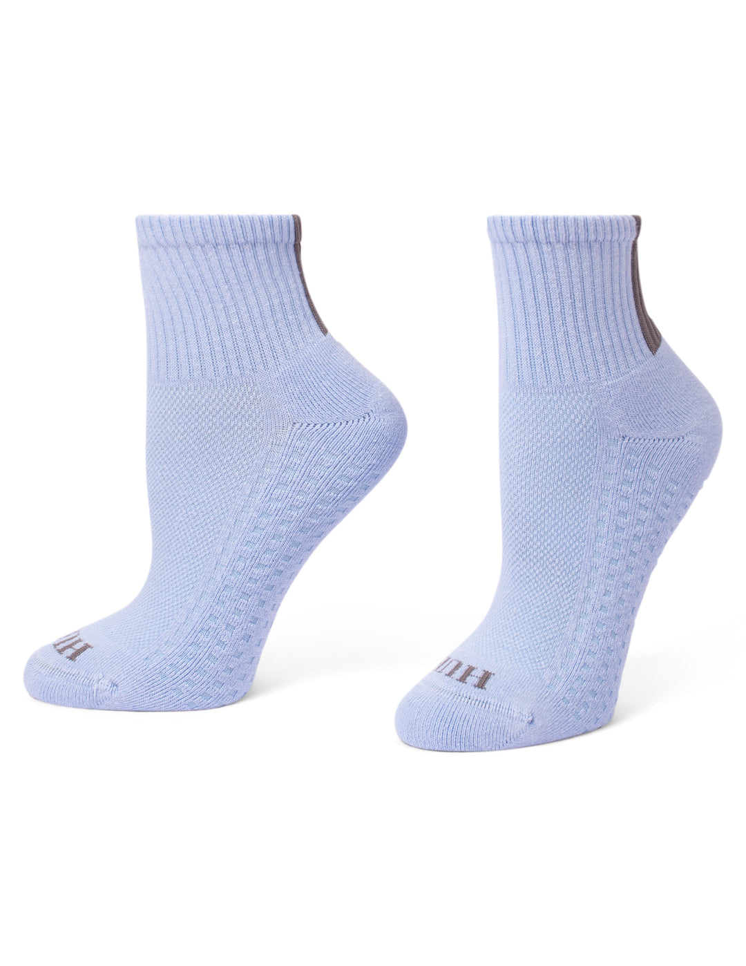 A pair of light blue mini crew socks shown from the side on a clean white background.