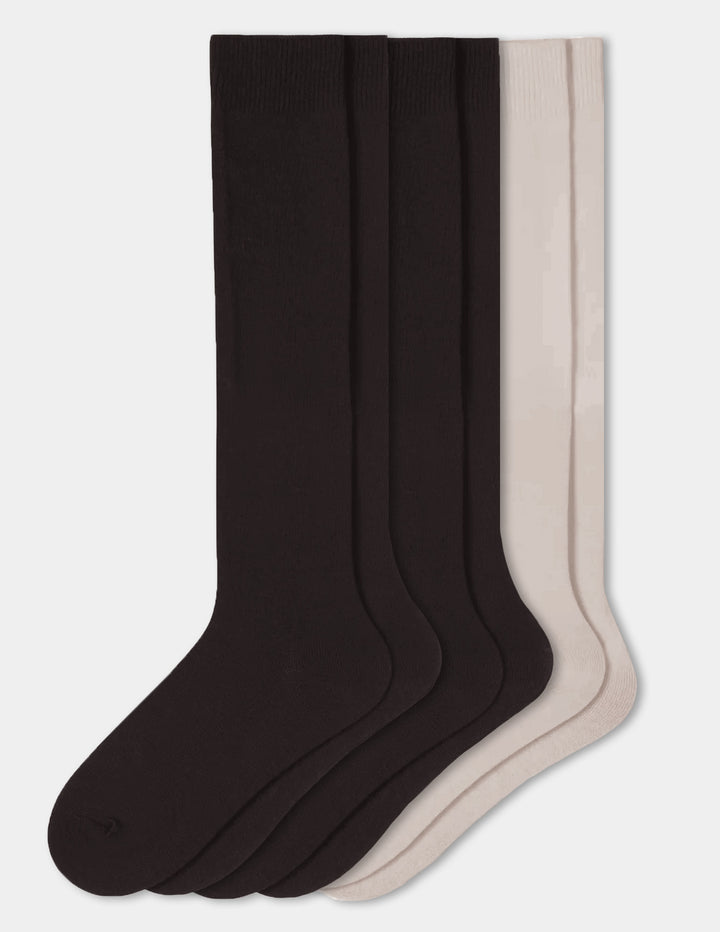 Three pairs of knee socks displayed against a light gray background.