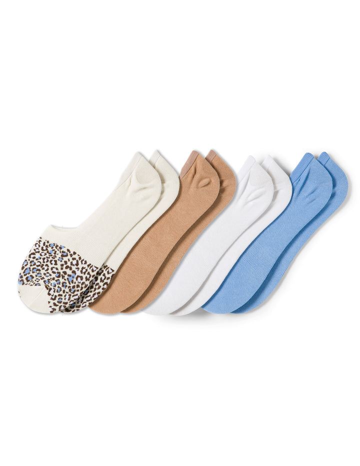 Set of four pairs of socks in different colors on a white background