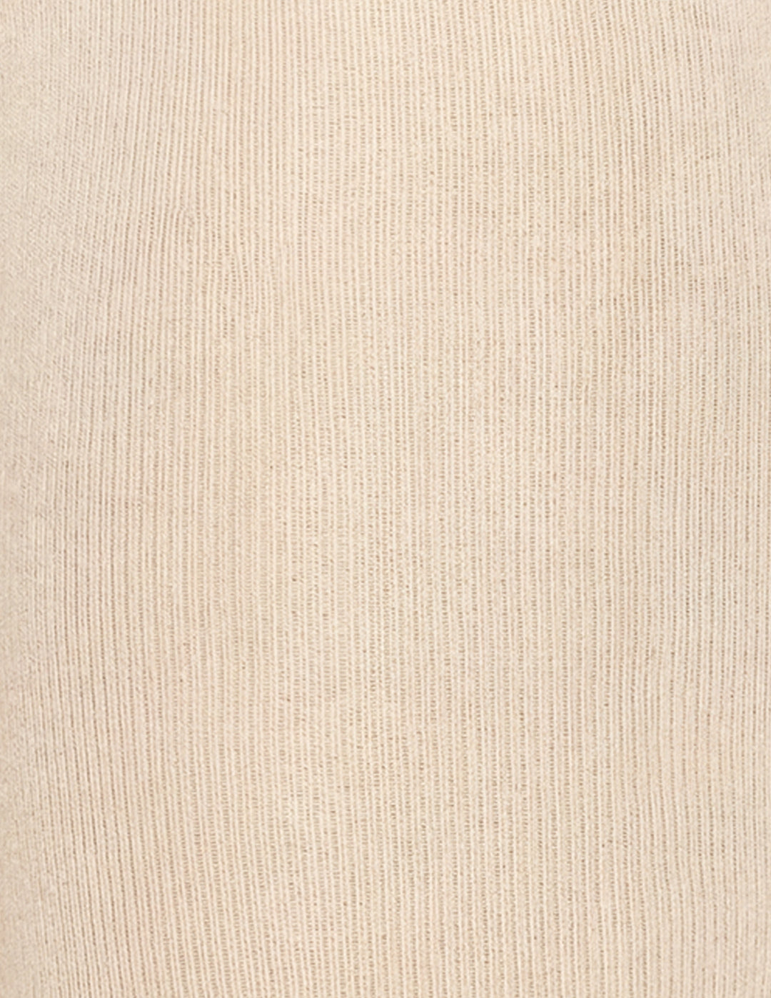 Close-up of a ribbed knit fabric in a warm cream or light beige color, showing the vertical texture of the yarn.