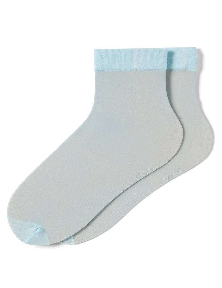 Light blue ankle sock with trim on a white background