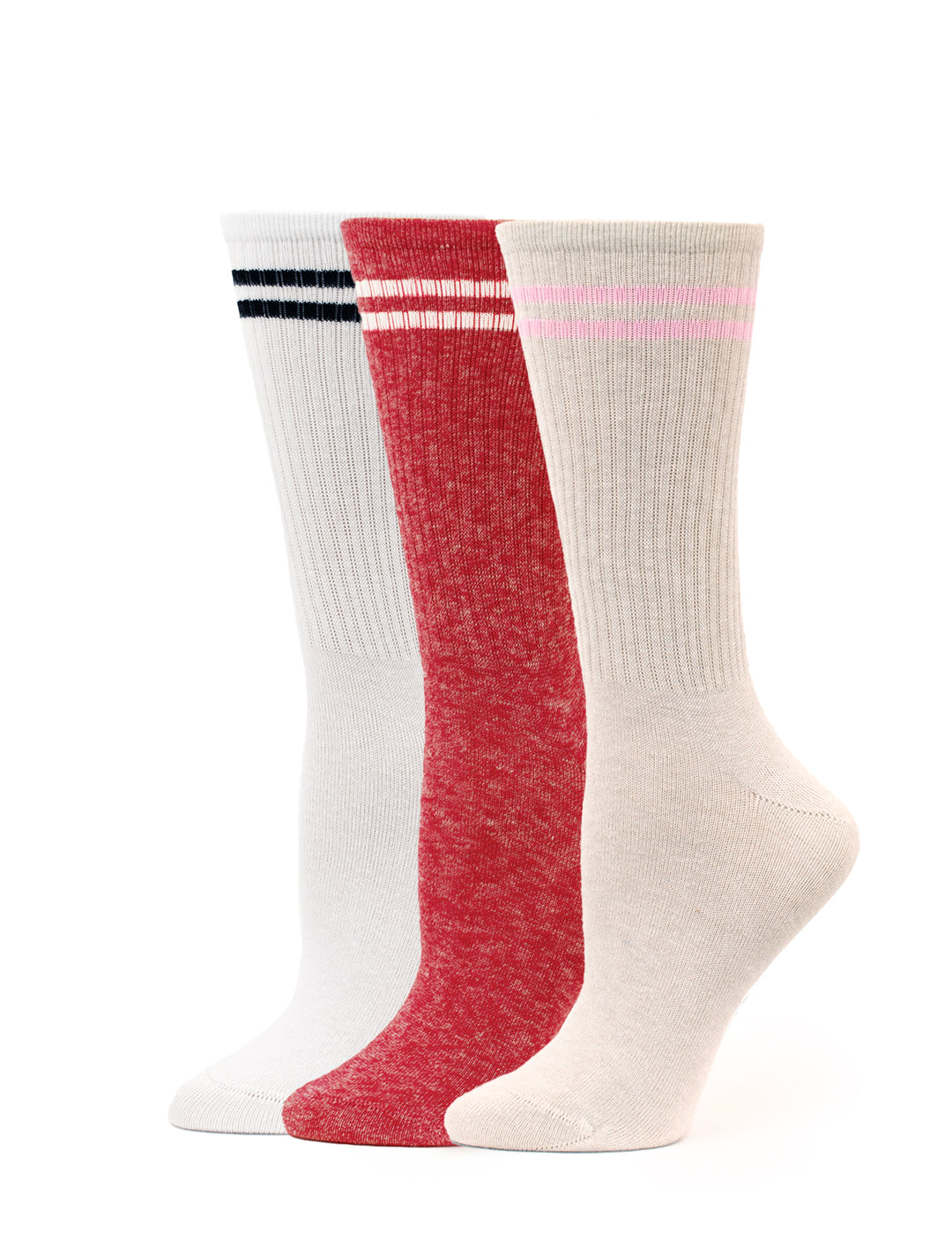 Must-have crew 3 pair pack in striped assortment on foot forms