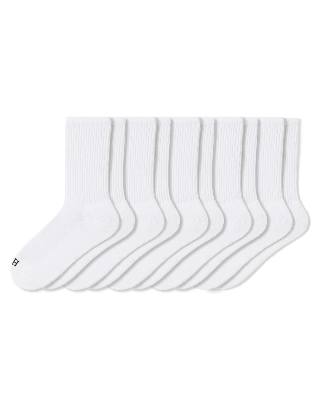 Set of six white socks on a white background