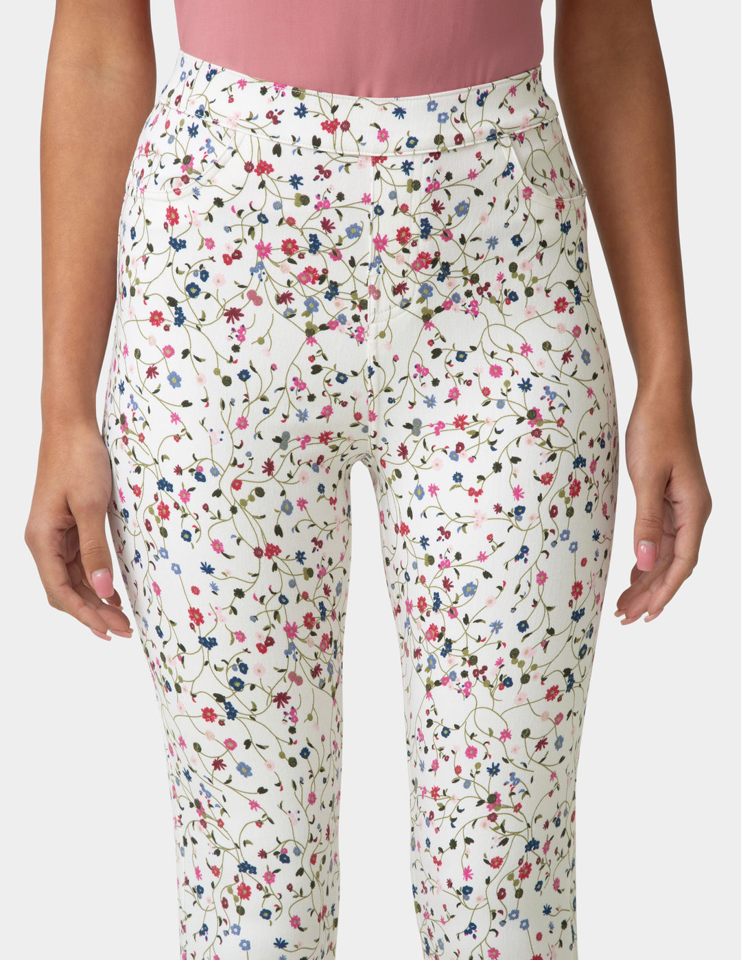 Floral-patterned pants on a white background