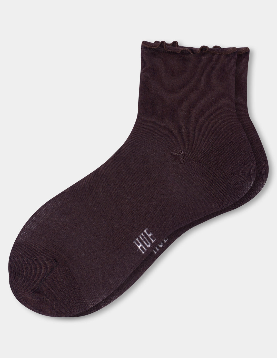 Dark brown ankle sock on a light gray background.