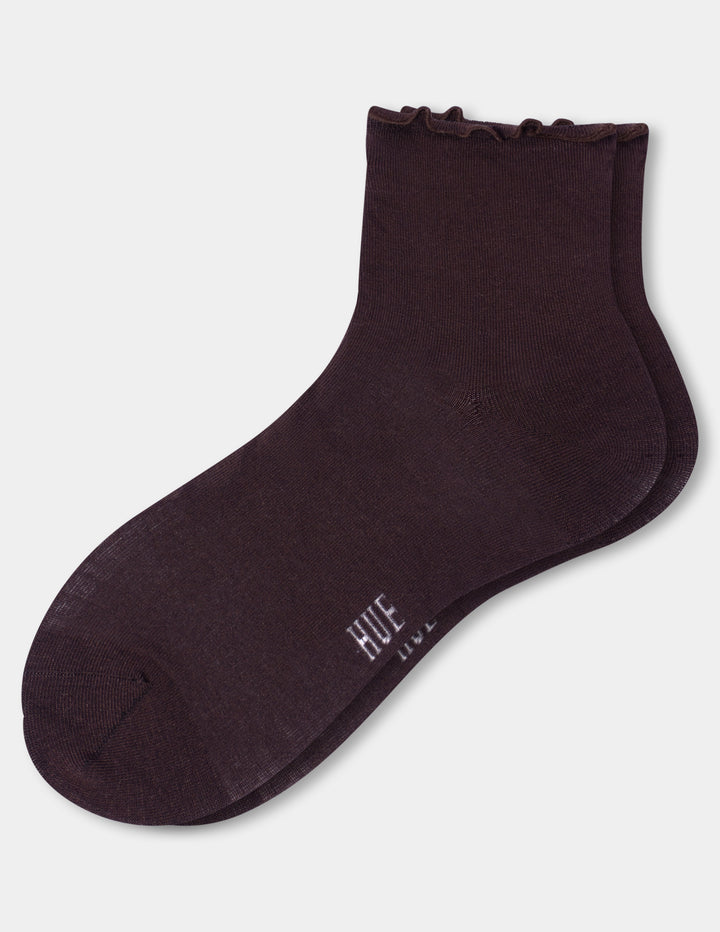 Dark brown ankle sock on a light gray background.