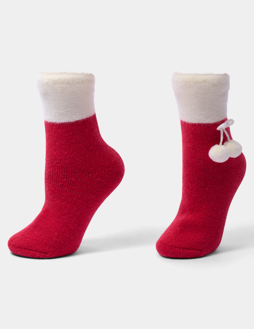 Red holiday slipper socks.