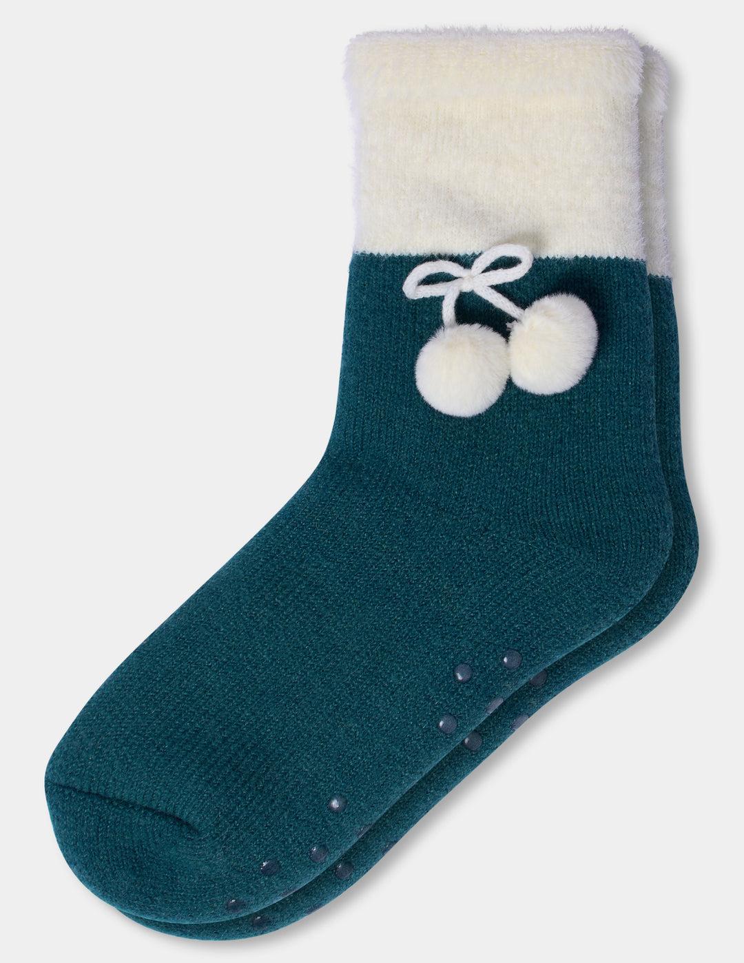 Teal holiday slipper socks.