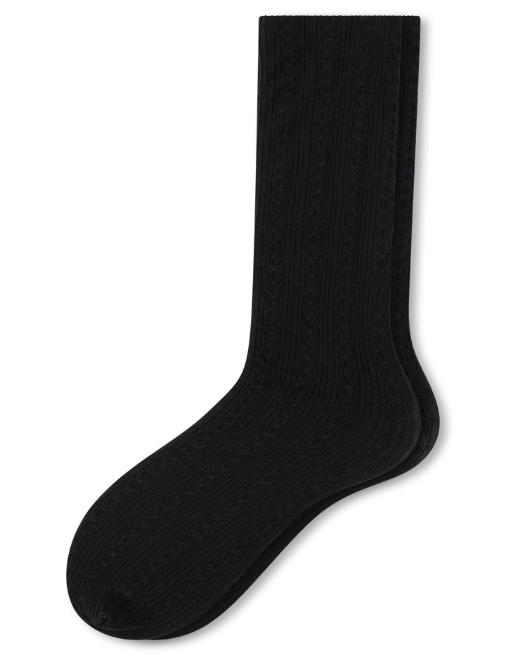 A single black ribbed knit sock shown against a plain white background.