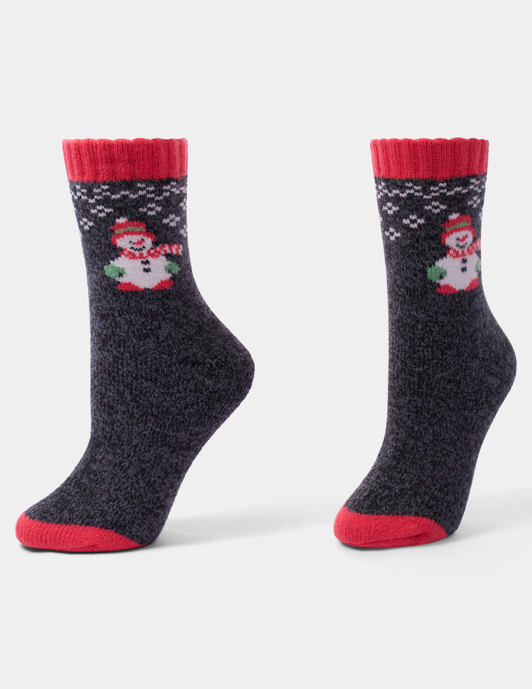 Holiday pattern crew socks displayed against a light grey background.