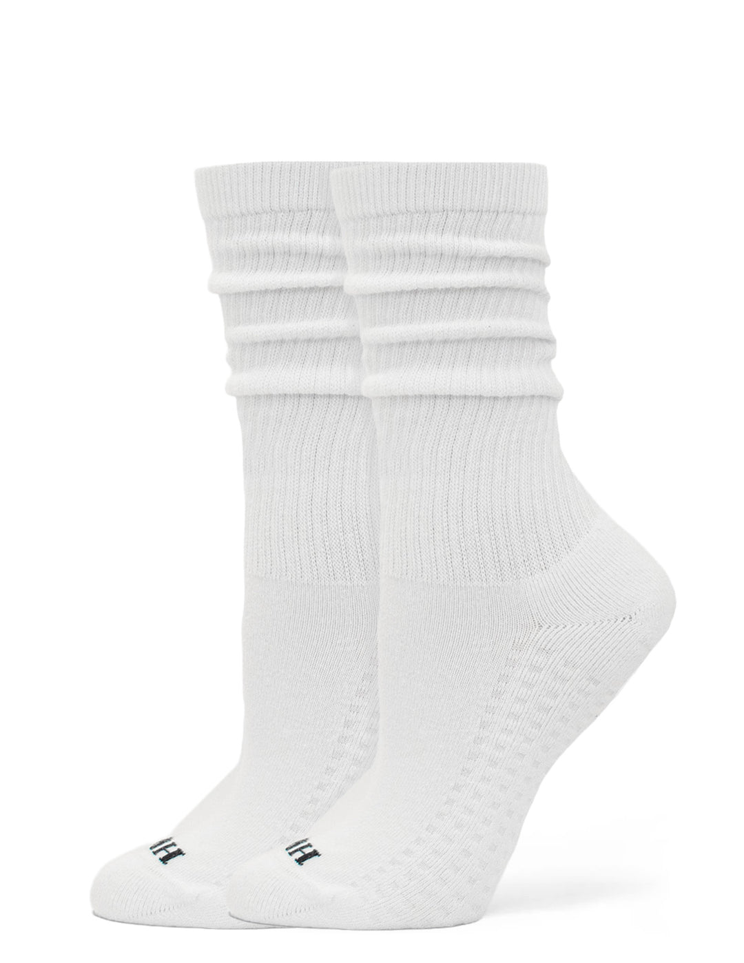 Two white socks with a HUE brand logo on a white background