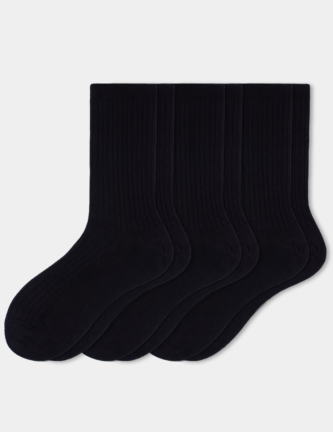 Black crew socks displayed against a light gray background.