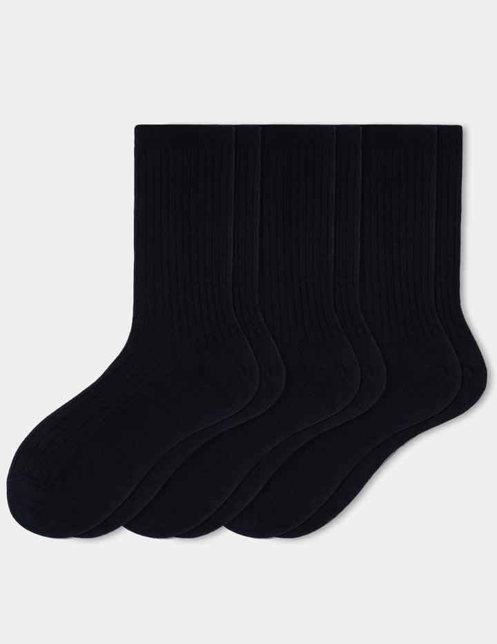 Black crew socks displayed against a light gray background.