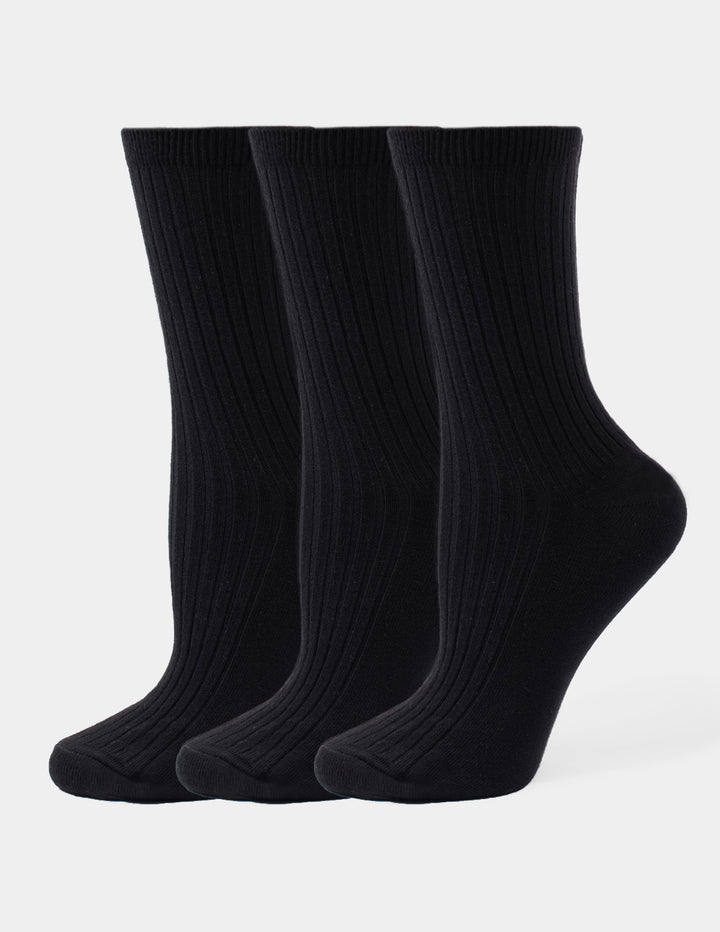 Black crew socks displayed against a light gray background.