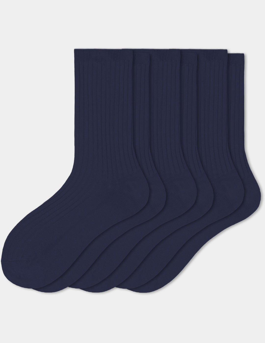 Navy crew socks displayed against a light gray background.