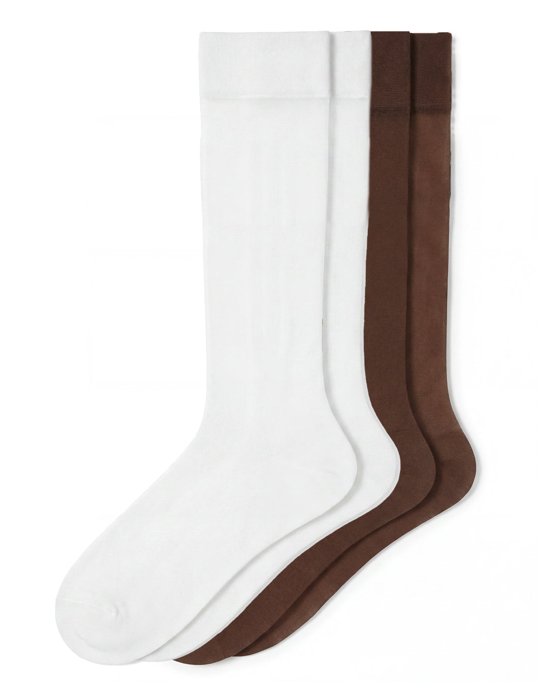 Two pairs of knee-high socks on a plain white background.