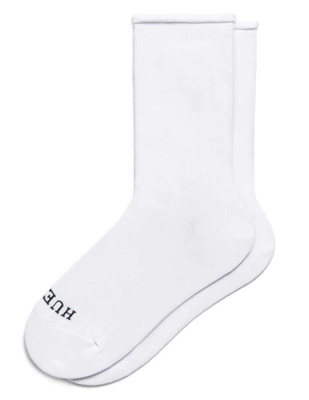 White sock with 'HUE' branding on a white background