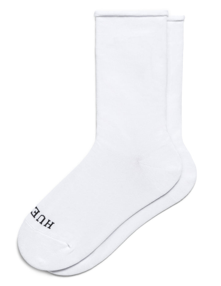 White sock with 'HUE' branding on a white background