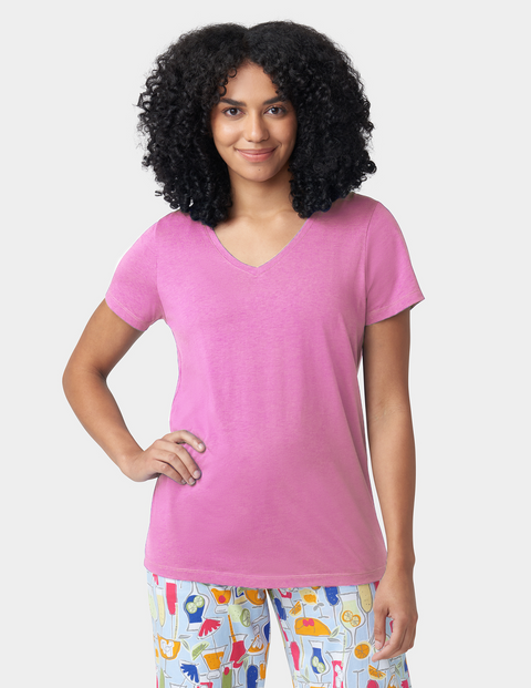 Solid Short Sleeve V-Neck PJ Tee – HUE