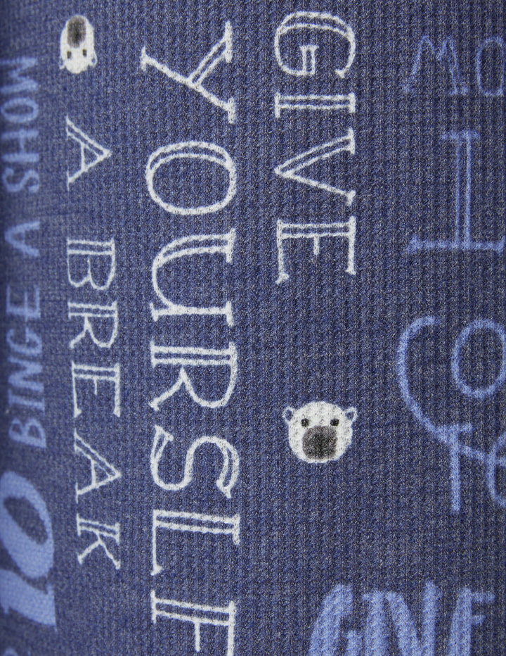 Text on a blue background with a bear icon, motivational message.