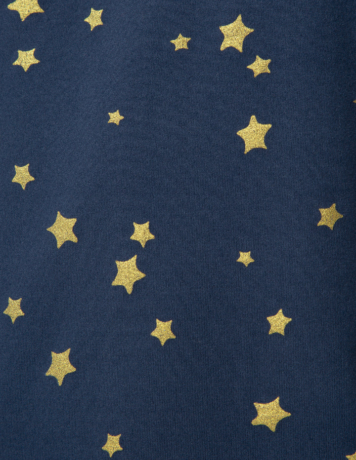 Navy blue fabric with gold star pattern