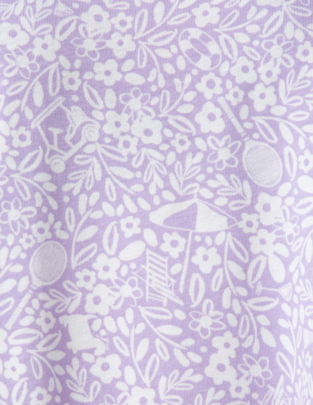 White floral and outdoorsy doodles on a purple background