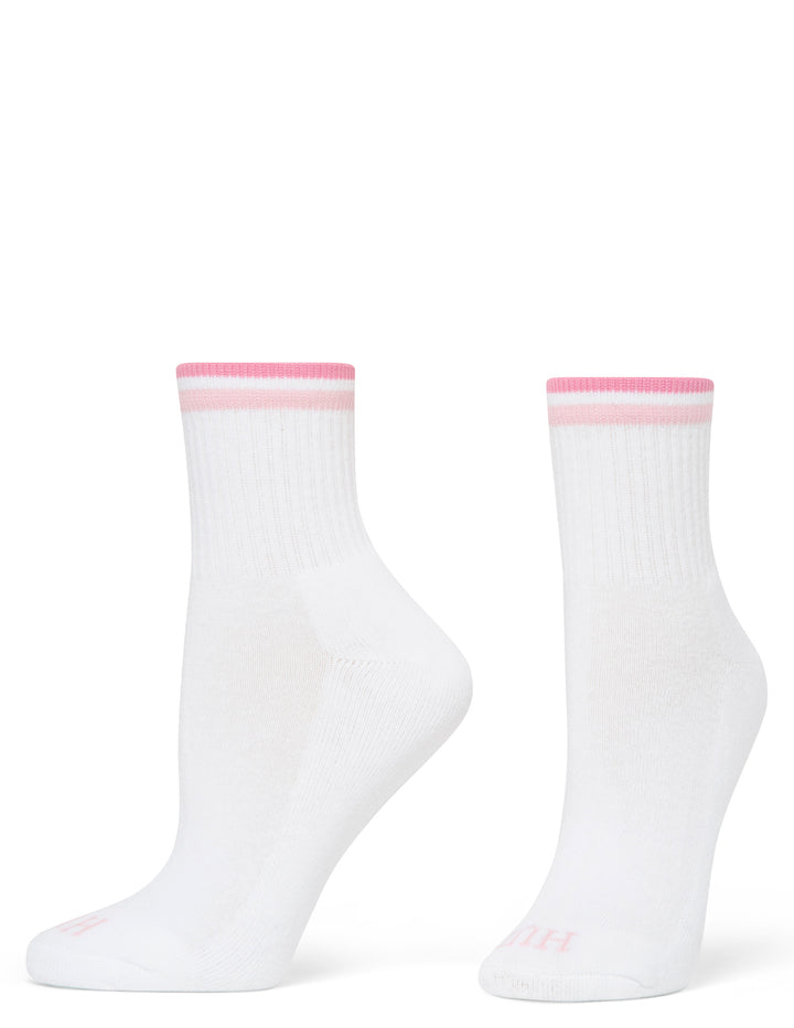 White socks with pink trim on a white background