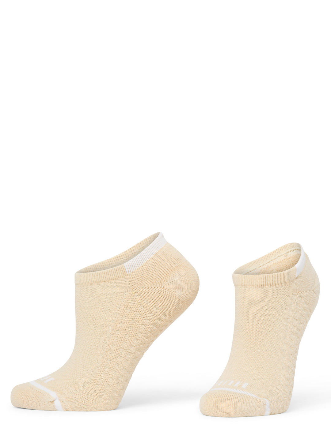 Pair of beige ankle socks on a white background