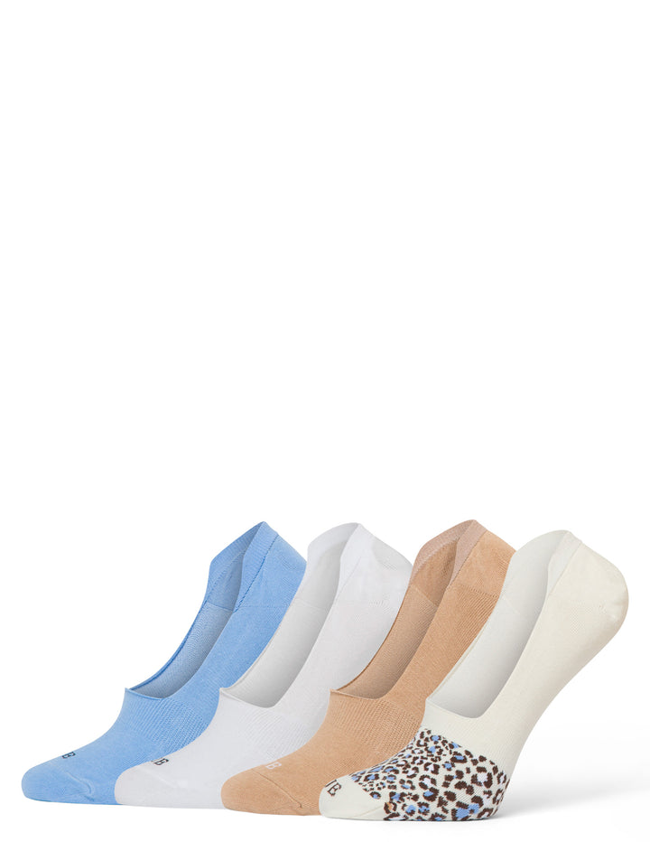 Set of four pairs of socks in different colors on a white background