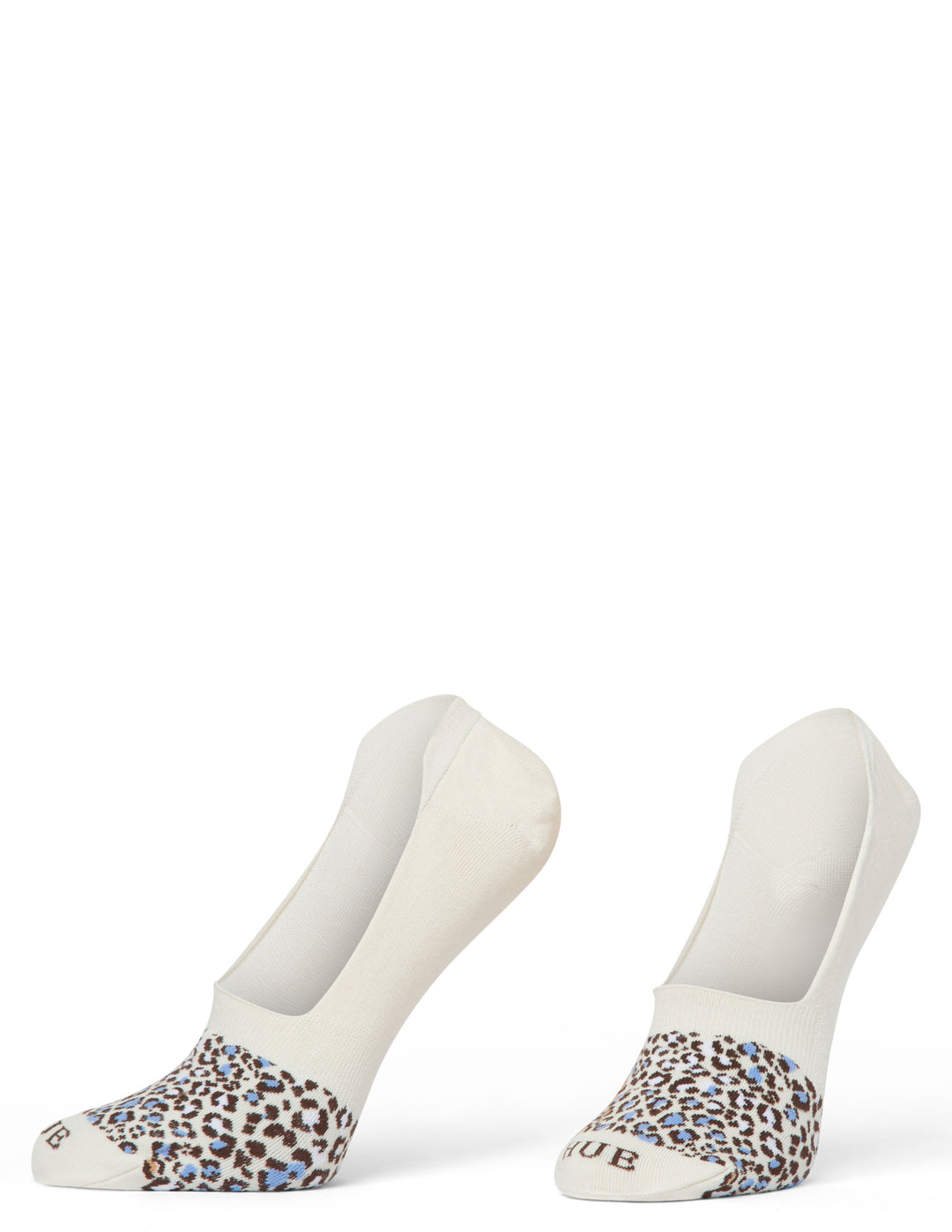 White socks with leopard print toes on a white background