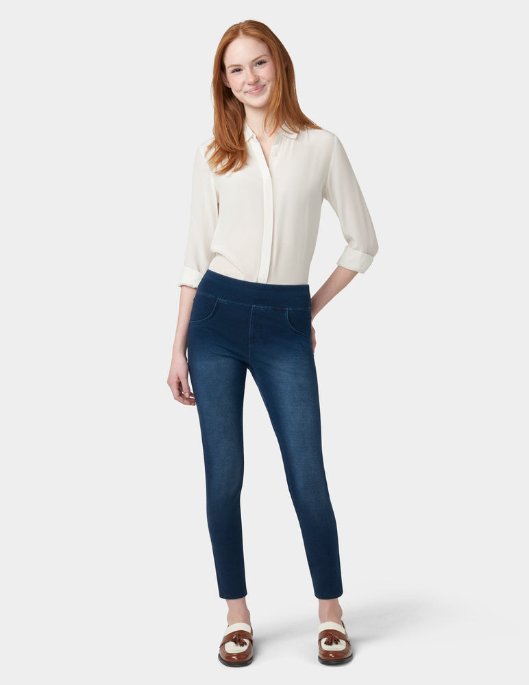 HUE Leggings Skimmer in Denim strappato a Vita Alta Calzetteria, Bianco, M Donna HUE Leggings Skimmer in Denim strappato a Vita Alta Calzetteria, Bianco, M Donna