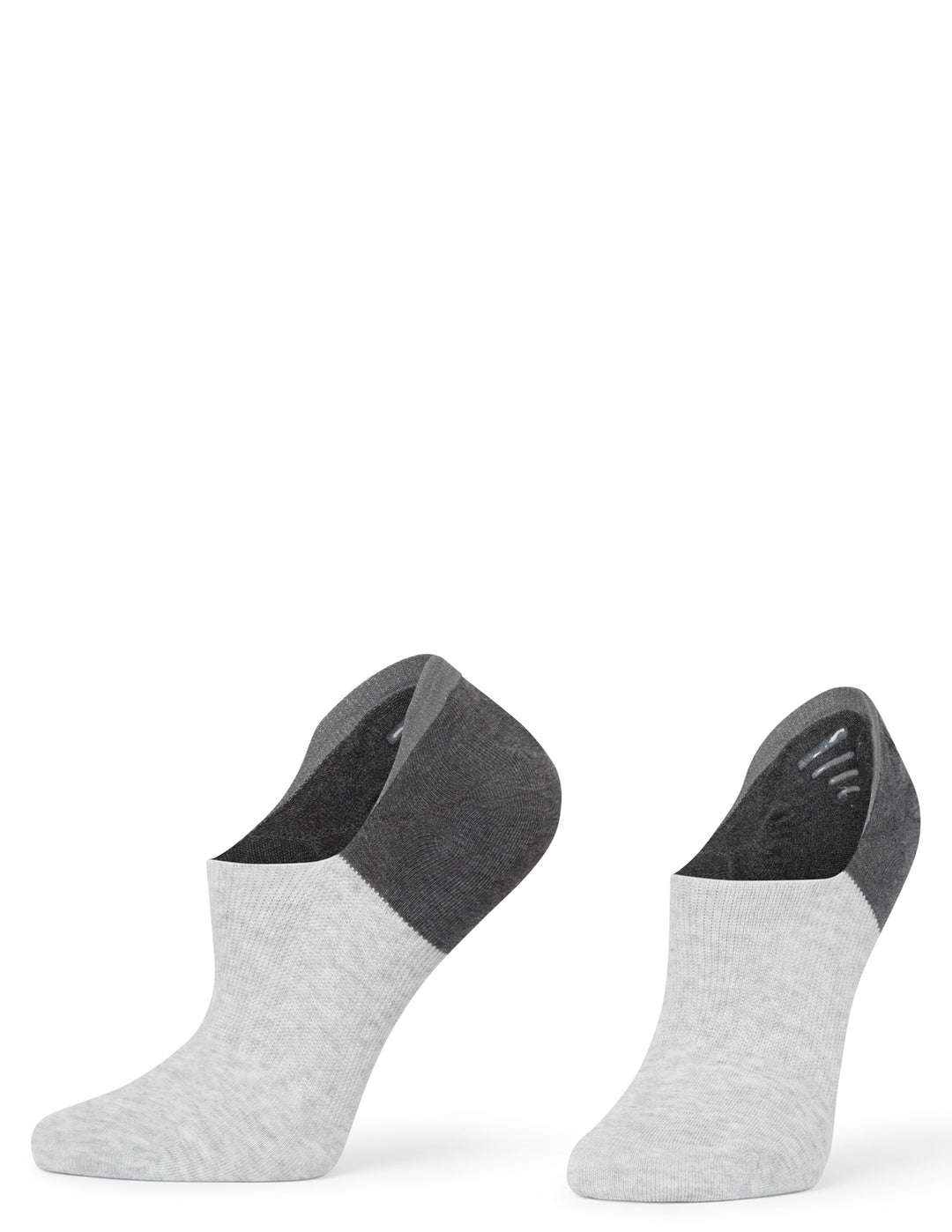Two pairs of gray ankle socks on a white background