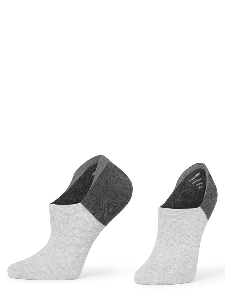 Two pairs of gray ankle socks on a white background