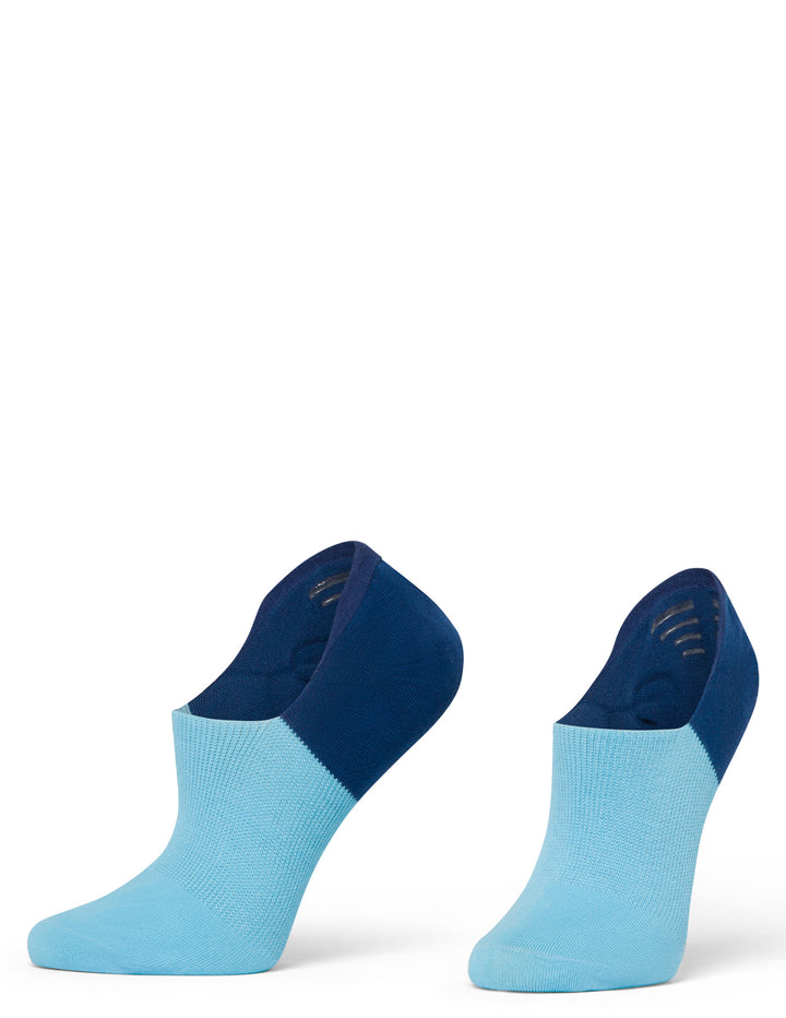 Pair of blue ankle socks on a white background