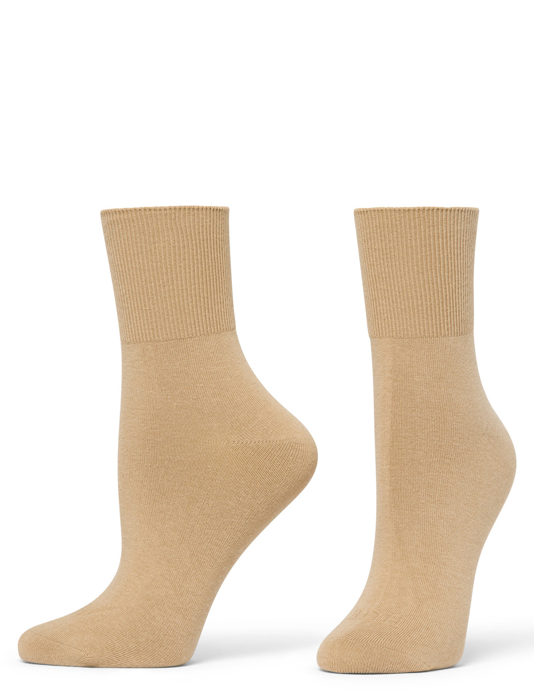 Pair of beige socks on a white background